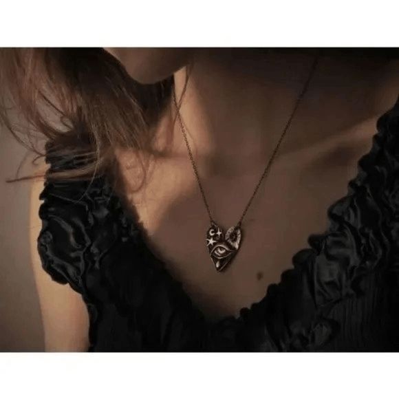 Silver Celestial Moonstone Crying Eye Sun Heart Pendant Necklace - Picture 3 of 9